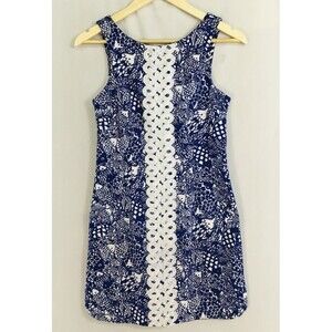 Lilly Pulitzer Jumper Dress Women's Size 2 Blue White Pink Embroidered Back Zip